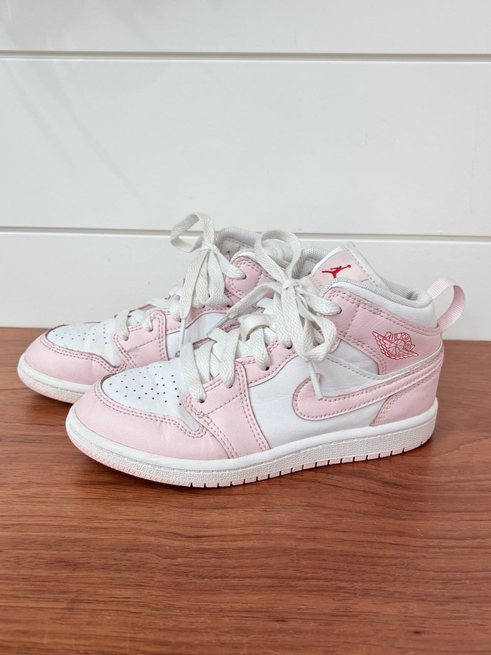 Nike Air Jordan 1 Mid Top Pink White Sneakers Shoes Kids 13C Basketball Athletic